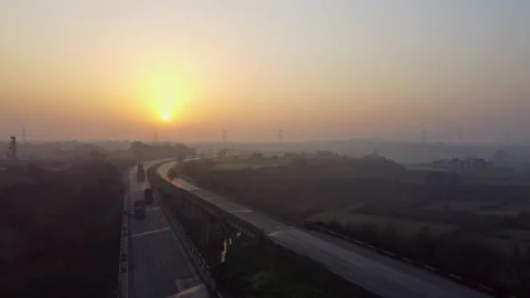Bird eye view of roads leading to city of Pakistan Stock Footage 199243758