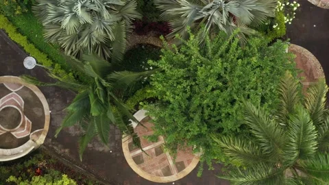 Bird eye view of a small park inside a city showing the walking path Video stock 142759309