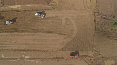 Bird eye view of steamroller on earthwork construction Stock Footage 158632716