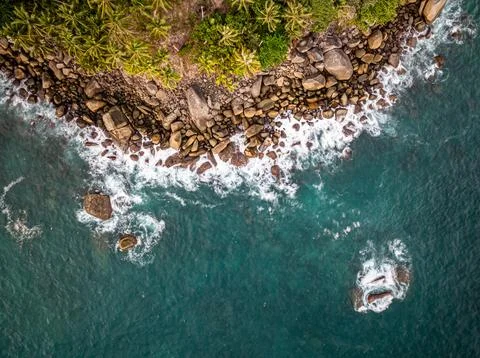 Bird eye view Top view photo of seashore seascape background Stock Photos