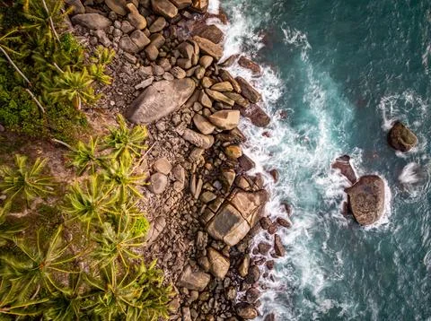 Bird eye view Top view photo of seashore seascape background Fotos Stock