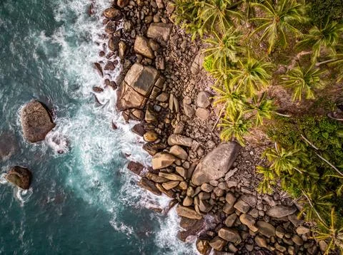 Bird eye view Top view photo of seashore seascape background Foto stock