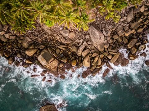 Bird eye view Top view photo of seashore seascape background Stock Photos