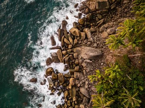 Bird eye view Top view photo of seashore seascape background Stock Photos