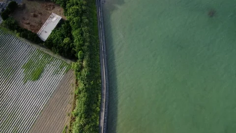 A Bird Eye View of a Town by the Beach along the Seawall 스톡 동영상 201334621