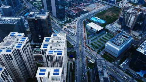 Bird eye view of traffic flow on knowledge city with T-works, T-hub Stock Footage 344284904