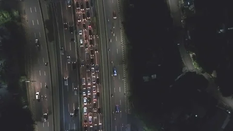 Bird-eye-view of Traffic at Night, Jakarta City Stock Footage 76946390