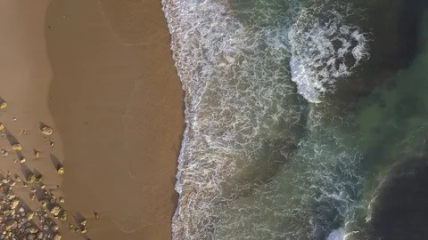 Bird Eye View of Waves on Beach Stock Footage 98363897