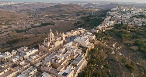 Bird Eye View of Zebbug Parish Church and Scenic Historic Streets on Gozo Stock-Footage 289726482