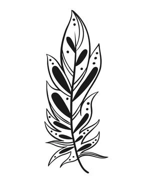 Bird feather decorated with patterns and elements, vector illustration. Illustrazione stock