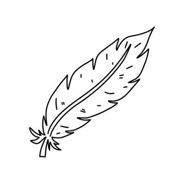 Bird feather. Hand drawn doodle style. Vector illustration isolated on whit.. Illustrazione stock