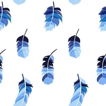 Bird Feather Hand Drawn Seamless Pattern Background Vector Illus Stock Illustration