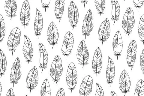 Bird feathers seamless pattern abstract boundless background doodle rustic Stock Illustration