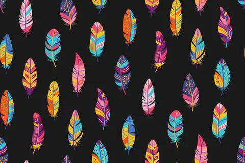 Bird feathers seamless pattern bohemian feather abstract boundless background Stock Illustration