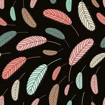 Bird feathers seamless pattern. Easter pattern with chicken feathers. Vector Stock Illustration