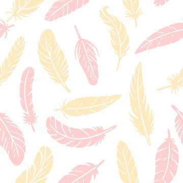 Bird feathers seamless pattern. Feather silhouette background. Plumelet Stock Illustration