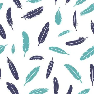 Bird feathers seamless pattern. Feather silhouette background. Plumelet Stock Illustration