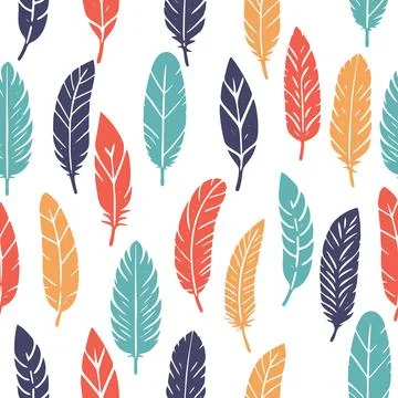 Bird feathers seamless pattern. Feather silhouette background. Plumelet Stock Illustration