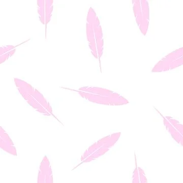 Bird Feathers- seamless pattern, pink and white background, design element Stock Illustration