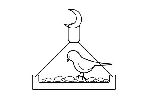 Bird Feeder With Crescent Moon Icon Stock Illustration