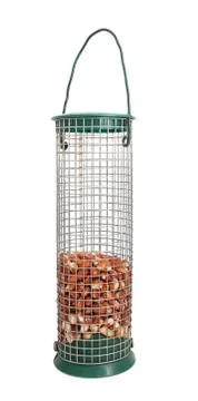 Bird feeder half full of peanuts Stock Photos