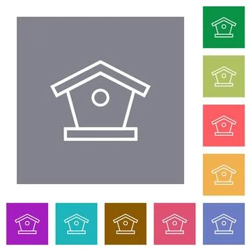 Bird feeder outline square flat icons Stock Illustration