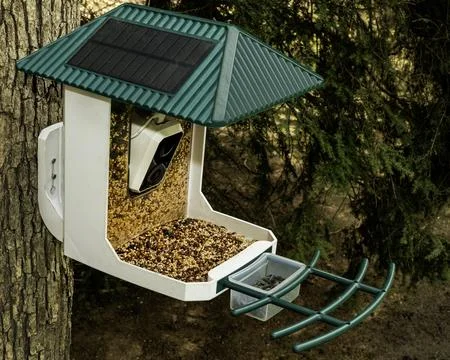 Bird feeder with solar panels Stock Photos