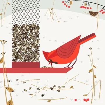 Bird feeding poster Stock-Illustration