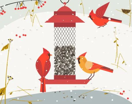 Bird feeding poster Stock Illustration