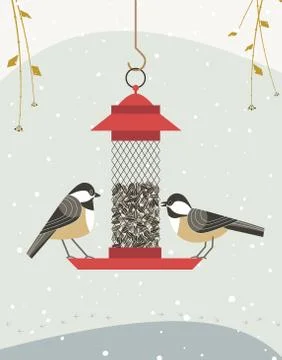 Bird feeding poster Stock Illustration