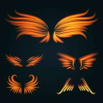 Bird fire wings vector fantasy feather burning fly mystic glow fiery burn hot イラスト素材