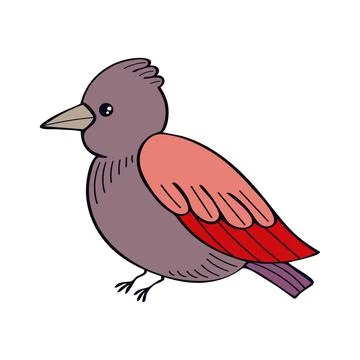 Bird flat. Cute little forest bird. Exotic feathered. Hand drawn vector ske.. Stock Illustration