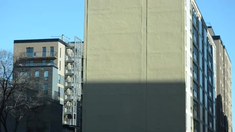 Bird flies in front of apartment building Stock Footage