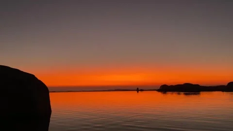 Bird flies over tidal pool at sunset Stock Footage 315761545