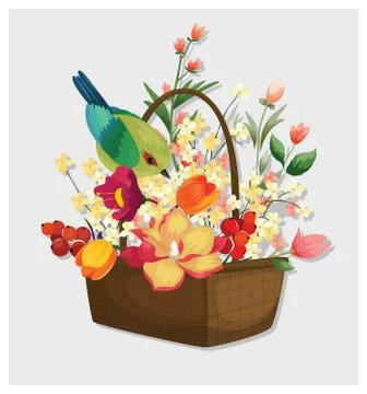 Bird is in flower bucket Illustrazione stock