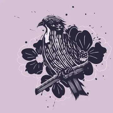 Bird with Flowers Stock Illustration