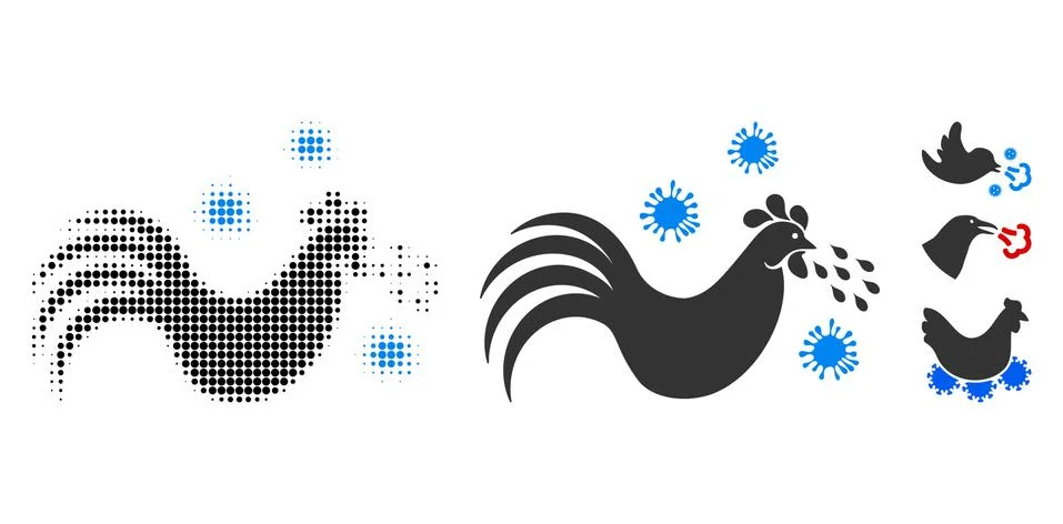 Bird Flu Halftone and Solid Icon Stock Illustration