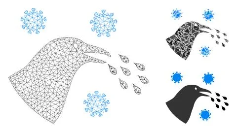 Bird Flu Infection Vector Mesh Carcass Model and Triangle Mosaic Icon Stock Illustration