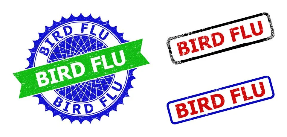 BIRD FLU Rosette and Rectangle Bicolor Watermarks with Scratched Styles Stock Illustration