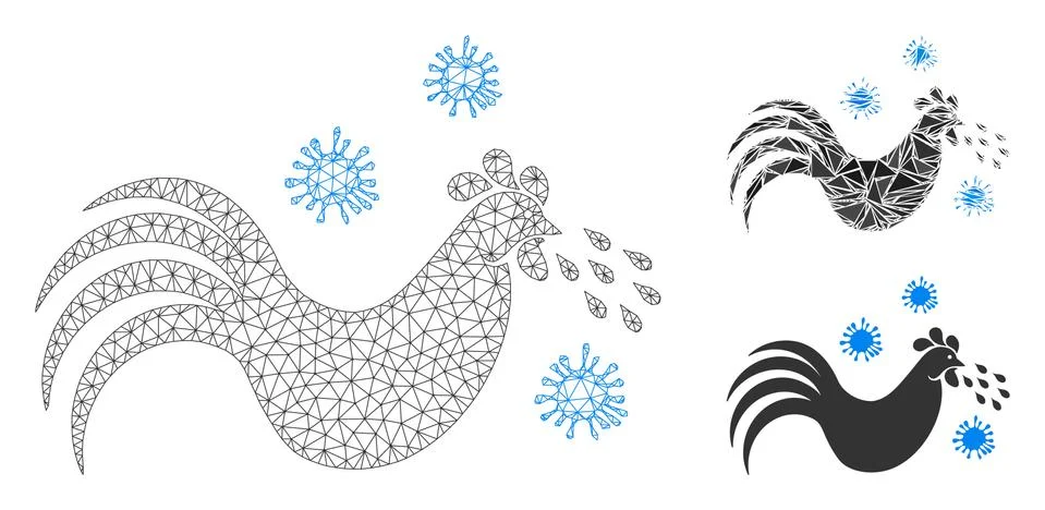 Bird Flu Vector Mesh Carcass Model and Triangle Mosaic Icon Stock Illustration
