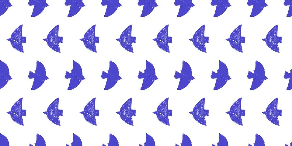 Bird fly seamless pattern with crayon, marker texture for seamless print. Cute Illustrazione stock