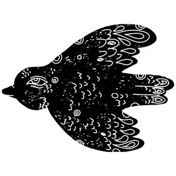 Bird flying. Black vector element, linocut Stock Illustration