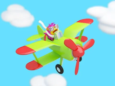 Bird flying in the clouds on plane Stock Illustration