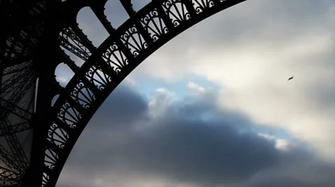 Bird Flying by Eiffel Tower in Paris France, Slow Motion Stock Footage 35732223