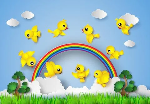 Bird flying over field. Stock Illustration