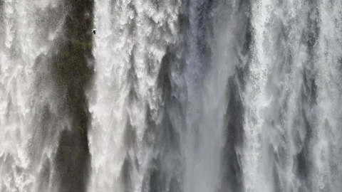 Bird Flying By a Slow Motion Waterfall - Close Up Texture View Stock Footage 292937674