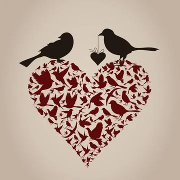 Bird on heart 스톡 사진