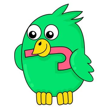 A bird holding a candy cane in its beak, doodle icon image kawaii Ilustración de archivo
