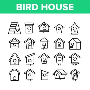 Bird House Collection Elements Icons Set Vector Stock Illustration