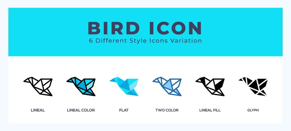 Bird icon set with different styles. Design elements for logo. Vector illus.. Stock Illustration